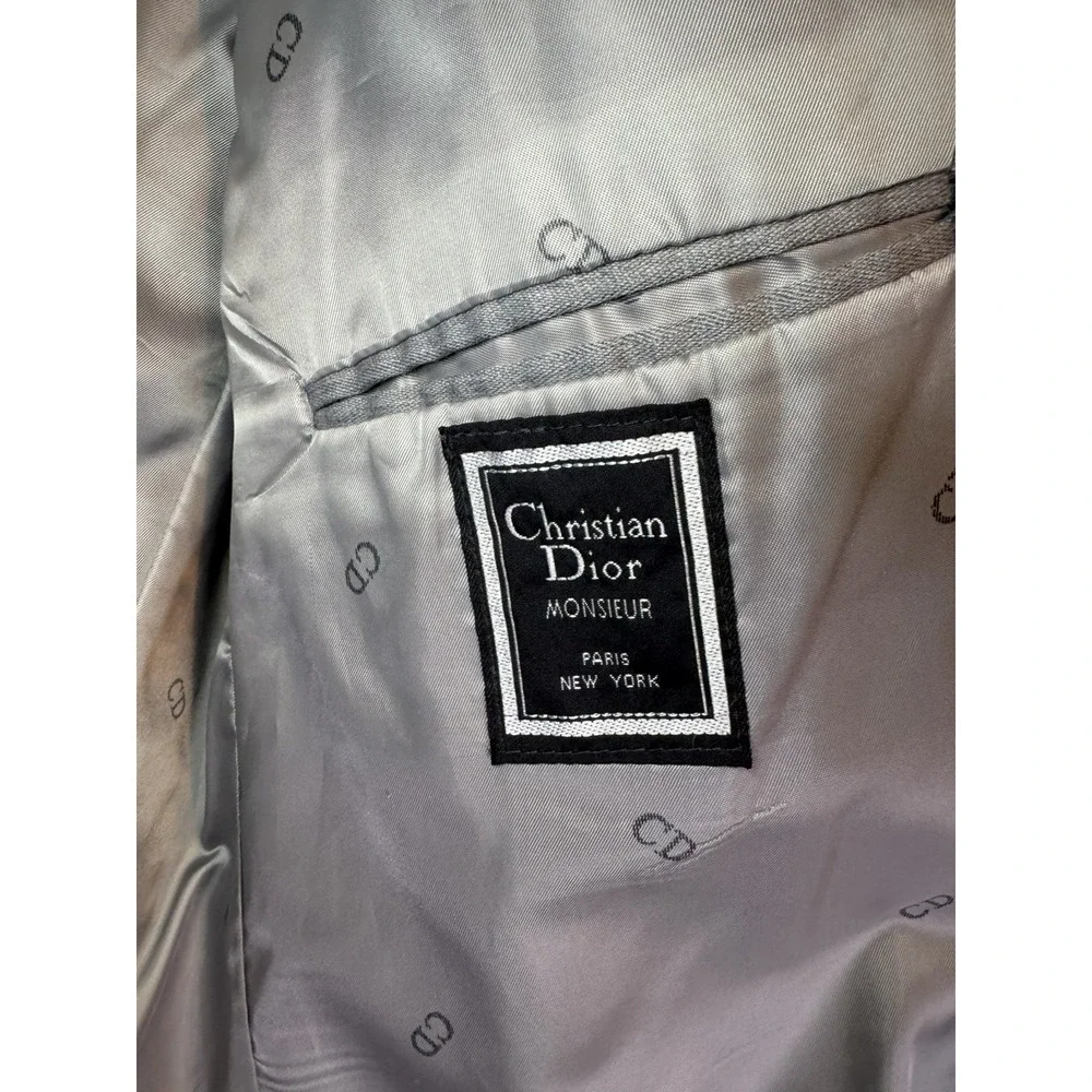 Christian Dior Monsieur Vintage 48L Grey Striped Tuxedo Jacket Peak Lapel